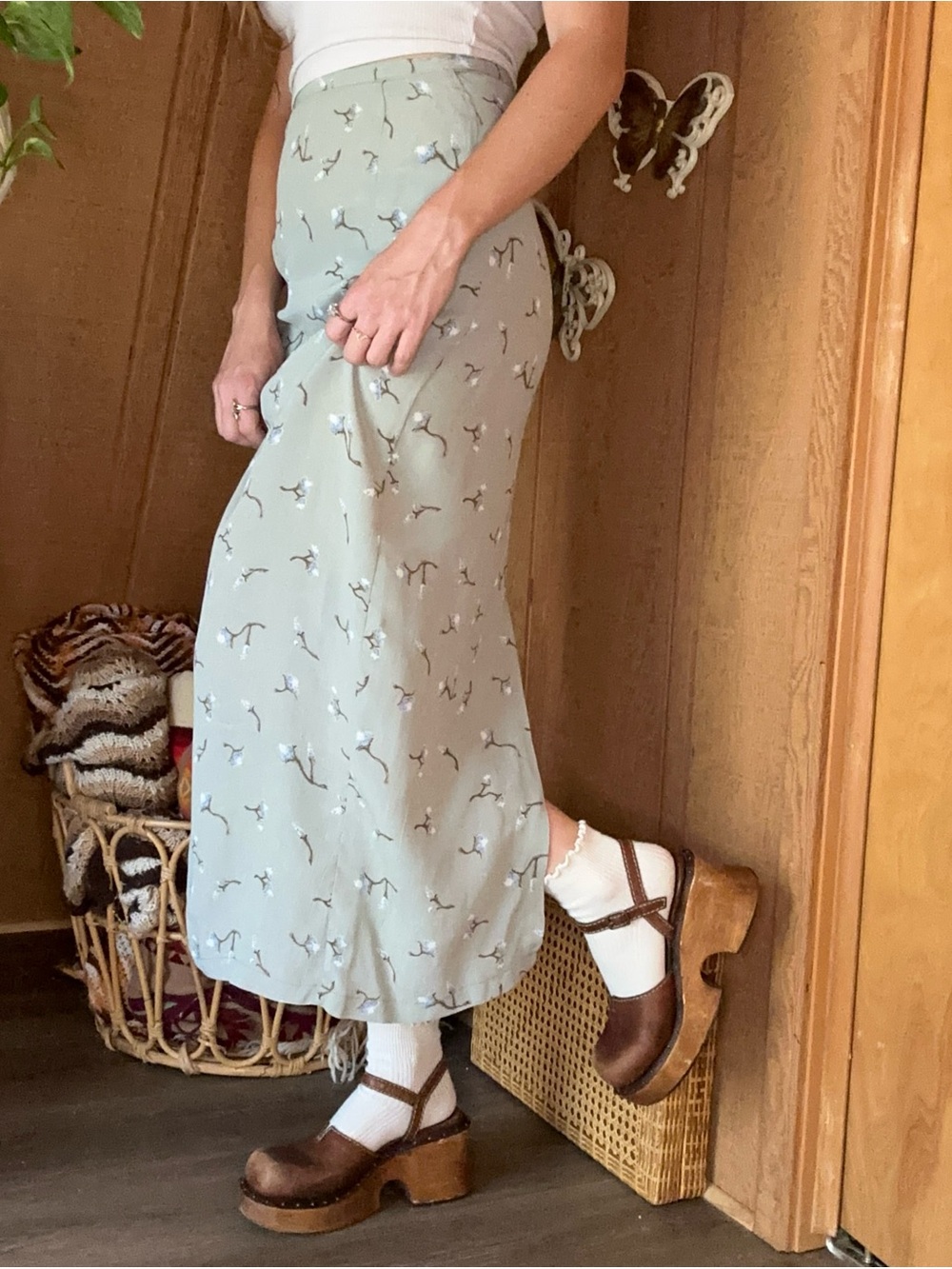 Vintage Susina Sage Green Floral Maxi Skirt | Size 1